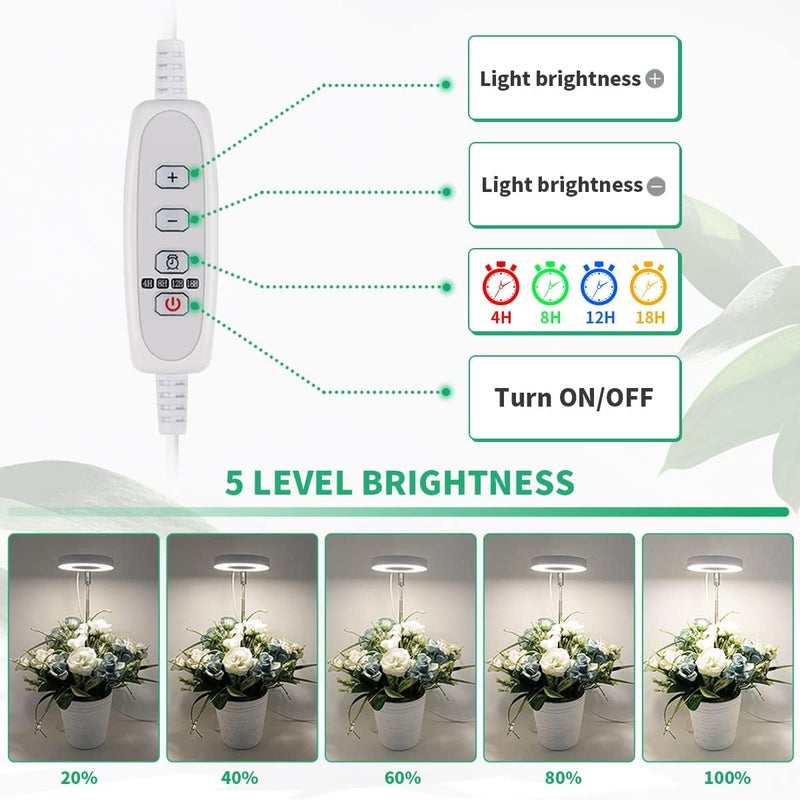 GYTF ضوء نمو النباتات هالو، 6000K مصباح LED أبيض كامل الطيف للنباتات الداخلية، العصاريات، بونساي صغير، النباتات الصغيرة، قابل للتعديل في الارتفاع، قابل للتعتيم ومؤقت 4/8/12/18 ساعة - Image 5